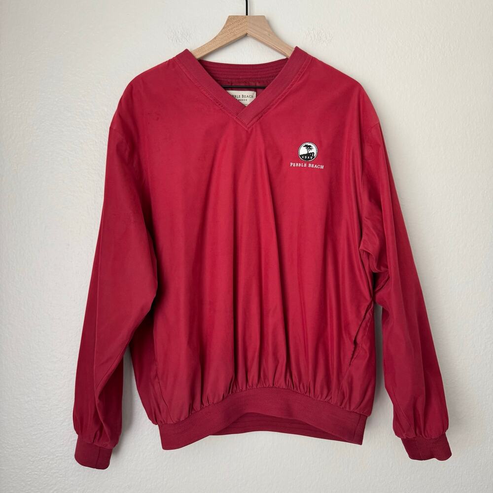 Pebble Beach Classic Men's Red Pullover Nylon Blend Sweater V-Neck Size Medium